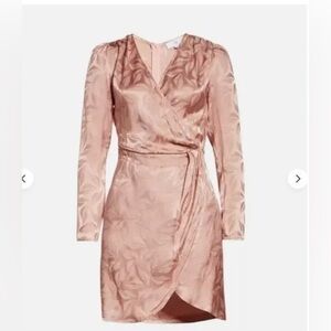 NSR Leaf Elegant Rose Pink Long Sleeve Wrap Dress
